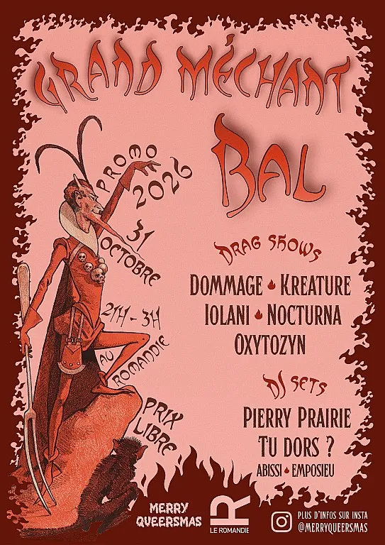 Affiche : Grand Méchant Bal - Promo 2026, au Romandie, samedi 31 octobre