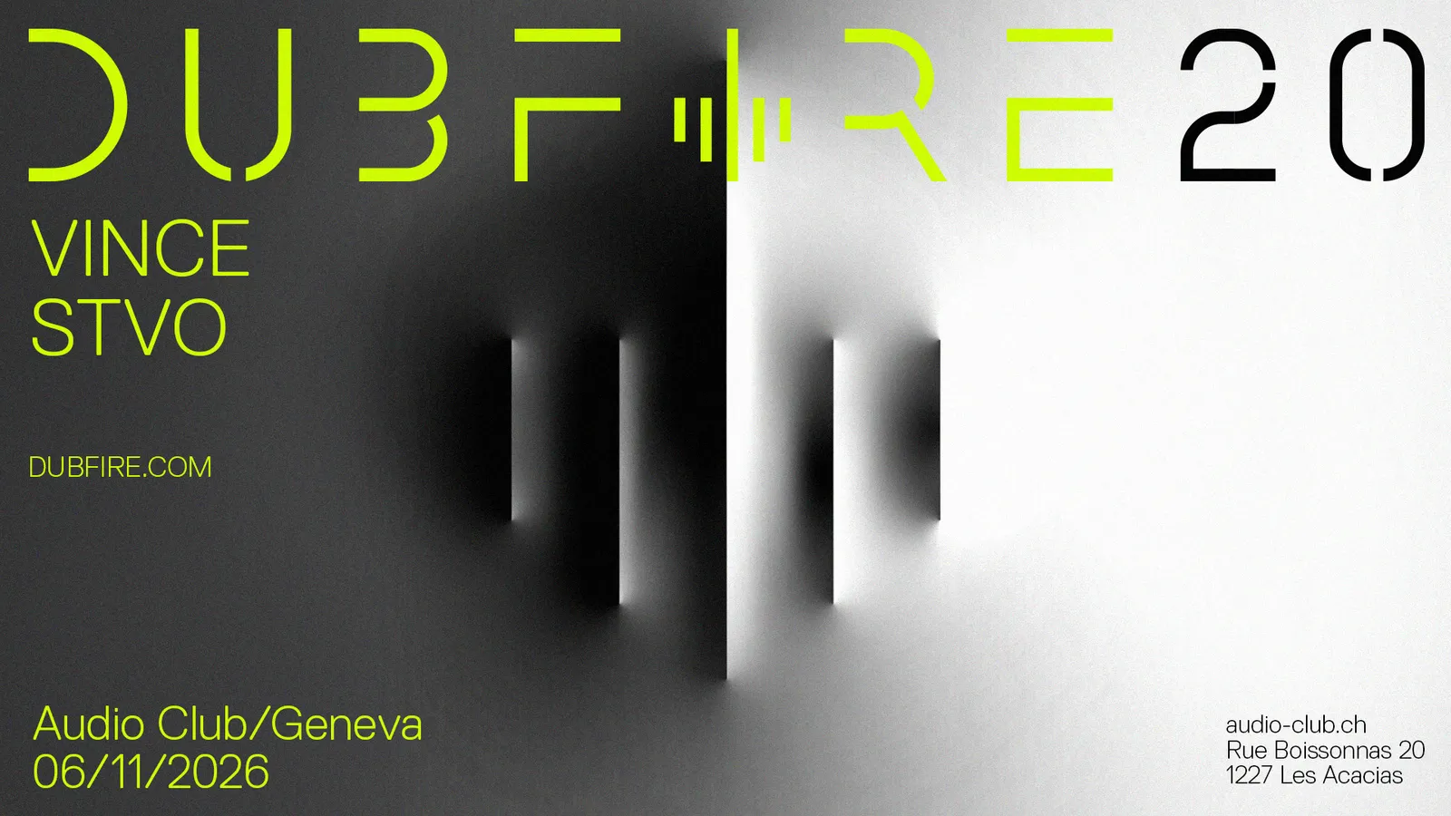 Affiche : Dubfire · VINCE · STVO, à l’Audio Club, vendredi 6 novembre